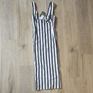 Unique Vintage Black and White Striped Dress